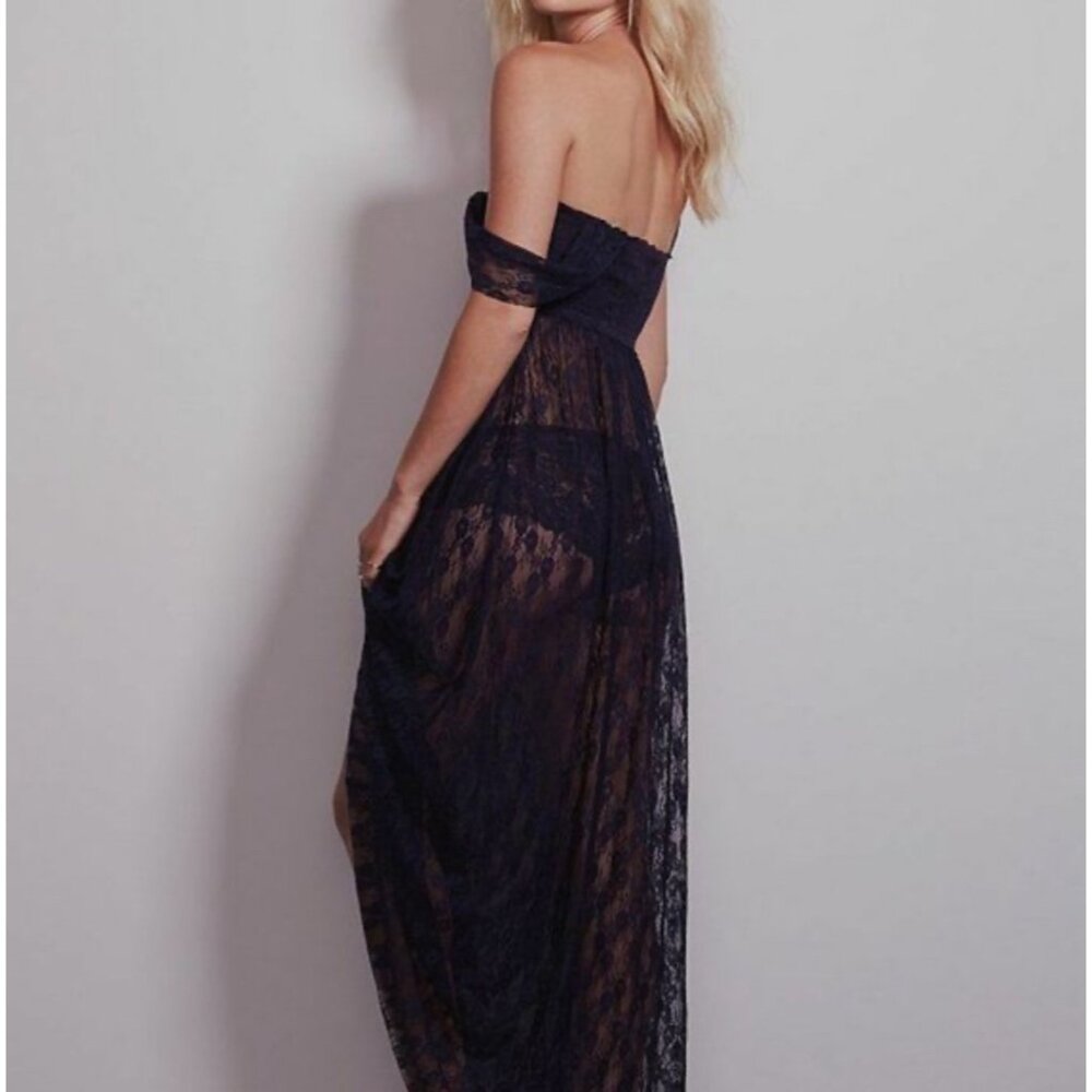 NWT Free People Romantic Black Lace Boho Maxi Dress - Picture 3 of 16